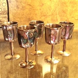 Mexican silver and Abalone liqueur stemware 