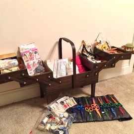 Sewing notions and expanding storage chest