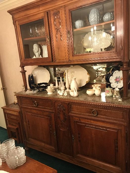 Gorgeous china cabinet with carved roses and marble top