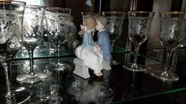 Much pottery, china, figurines and glassware. LLardo