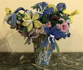 Vintage Handmade Glass Seed Bead Flowers