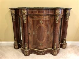 Stunning antique - with ormalu and marquetry, drawer, two side cabinets with glass doors -