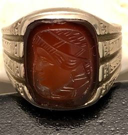 14 K White Intaglio Ring