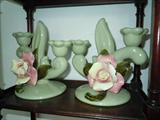 CELEDON GREEN CANDLESTICKS