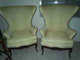 Antique Wing Back Chairs with Carved Wood