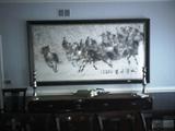 Front View of Brush and Ink Painting of Galloping Horses, on rice paper. 10 feet x 48" apx.