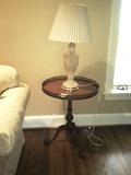 2) Pie Crust Tripod Federal Style Mahogany Lamp Tables, 2) Crystal Lamps