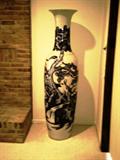 Two, 60" Tall white porcelain vase, cobalt decoration