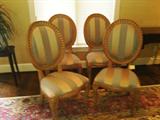 4 Side Chairs, Cream, Silver/Blue