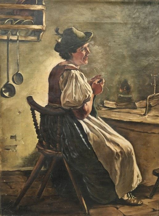 Oil on Canvas Painting of German Woman by Emil Rau.