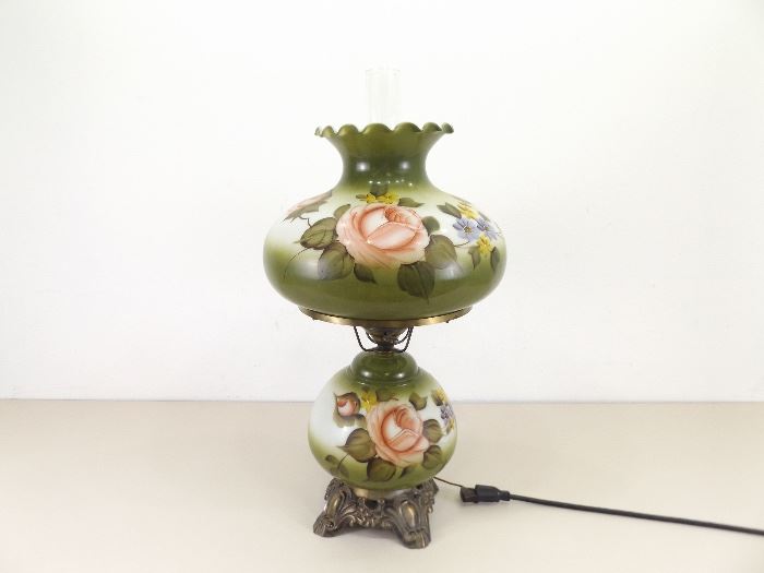 WORKING Antique Hand Painted Hurricane Lamp
