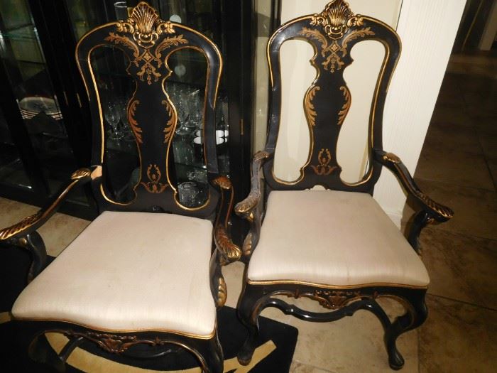 Pair of gilded ebony parlor chairs