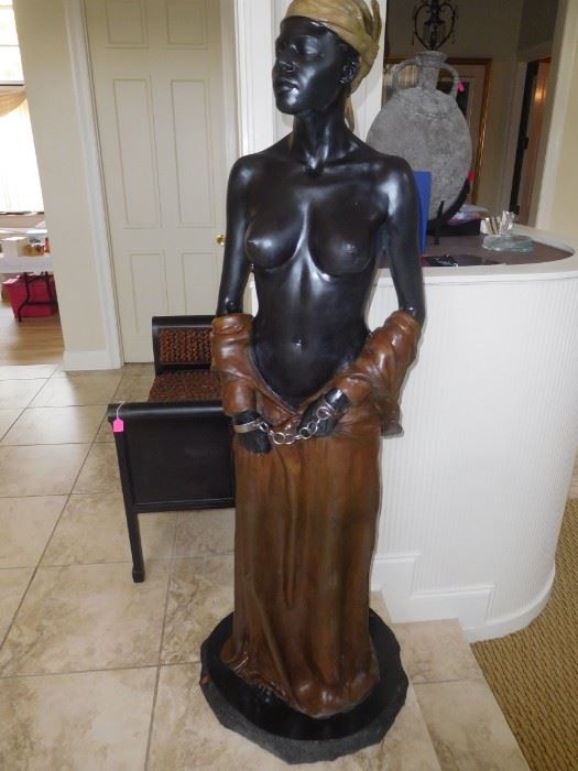 "Defiance" signed work of David Parvin 67" tall nude slave bronze sculpture on a marble base.... Appraised value of $28,000 in  1998