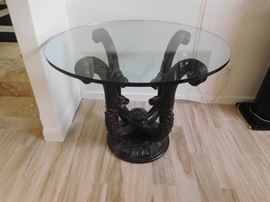 Carved wood & glass table