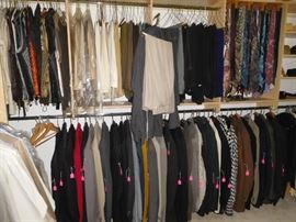 Closet full of designer suits, ties, hats & shoes