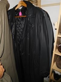 One of two full length leather coats