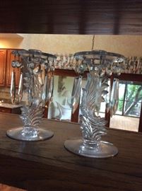 ANTIQUE CRYSTAL  CANDLE STICKS WITH PRISMS