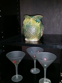 Ceramic Owl and Martini glasses