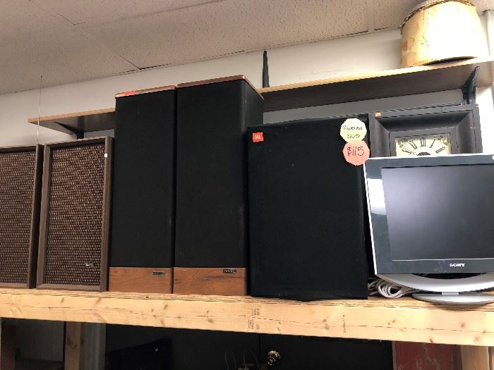 computer monitors, speakers and sub