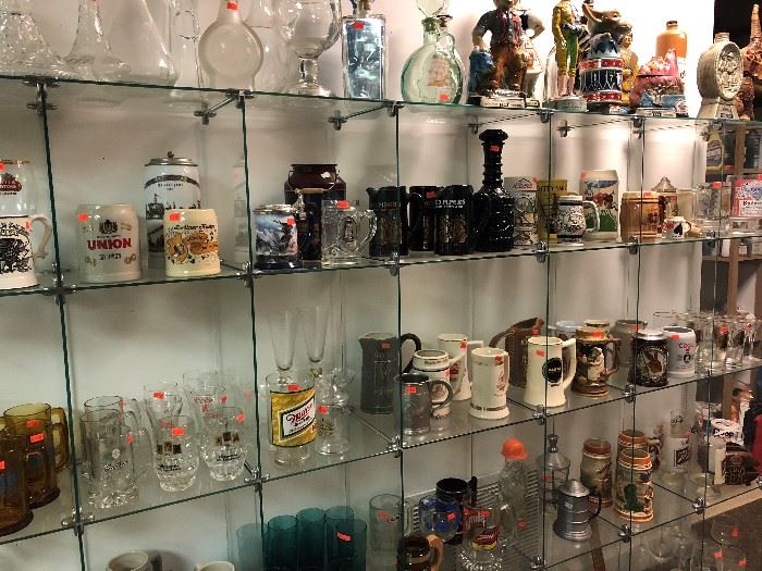 decanters, mugs, beer glasses