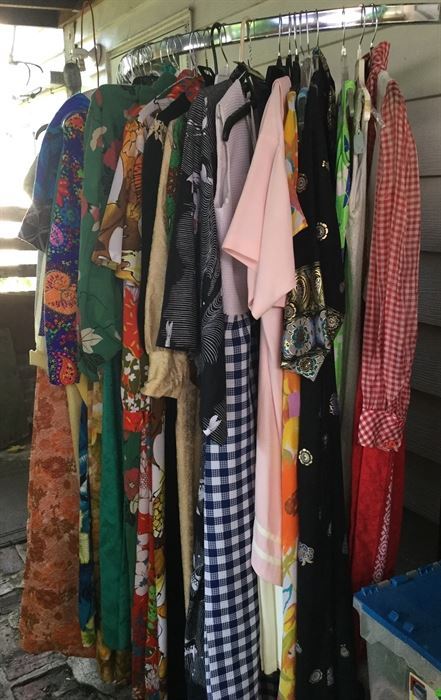 Long vintage dresses ranging from dressy to Hawaiian prints