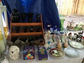 Vintage plates, amethyst glass, joe camel items,Knick knacks 