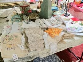 Vintage pillow cases, table cloths ,runners,dolies