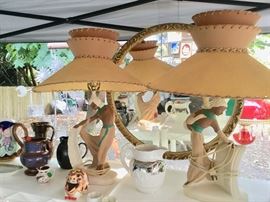 1950s lamp set with shades