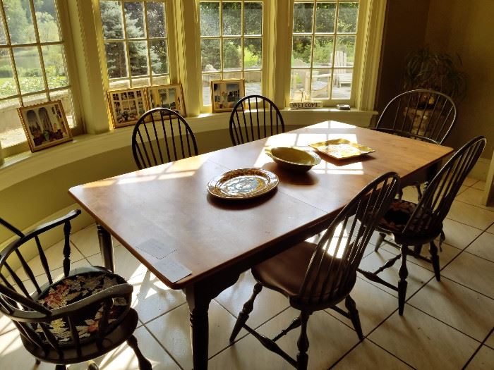 Nichols and Stone farmhouse table and six chairs 