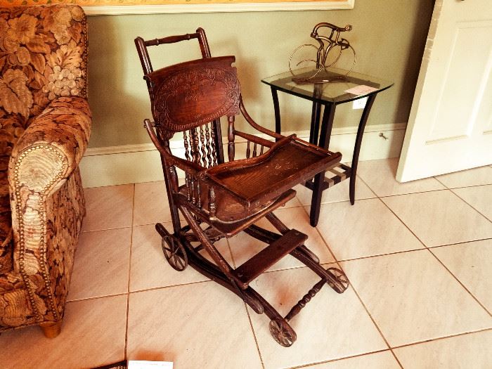 Antique high chair and Pram