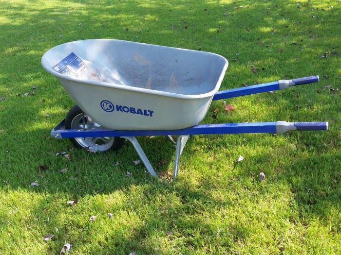 Kobalt wheelbarrow has metal pan and handles
