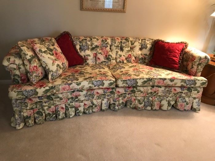 #6	Yellow Floral Sofa Curved Button Back 90" Long	 $65.00 
