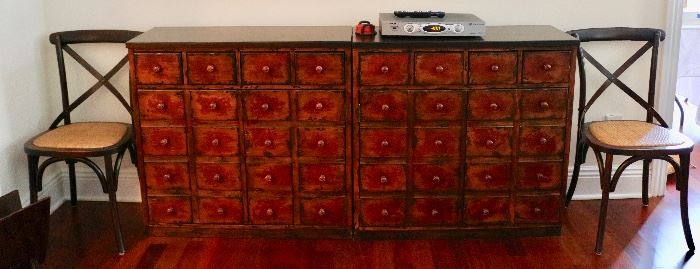 Two storage cabinets, two Thonet style chairs