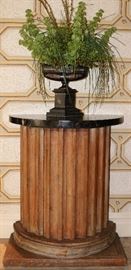 Antique Column Cabinet (pair) & Tole Painted Urn