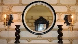 Sconces, Candle Pillars, Wood Frame Mirror