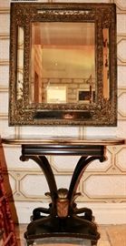 Flip Top Ebonized Table, Antique Mirror