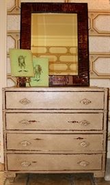 Pair Chests, Pair Bark Frame Mirrors, Four Frog Wall Art
