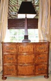Three Drawer Inlaid Chest, Obelisk Style Table Lamp