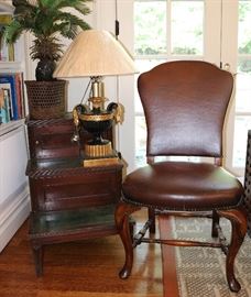 Leather top Mahogany Library Table, Theodore Alexander Leather Side Chair