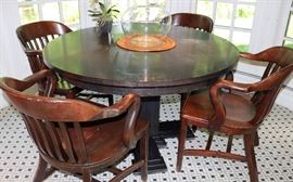 Ebonized Wood Pedestal Table & Captains Chairs
