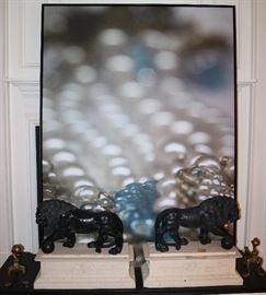 Original Photography by La Bossiere,  Lion Statues on Plynths (One cracked)