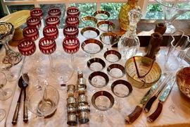 Sterling Silver Napkin Rings, Cut to Clear Hock Wines and Wine Glasses