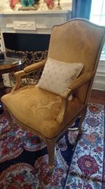 Pair gold wing back arm chairs  $1,600 pair