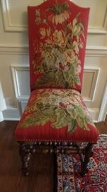 pair needlepoint and petite point upholstered chairs $1,500 pair