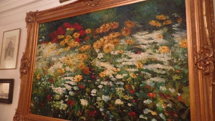 Large oil painting French artist  6'x 5'.." Wild Flowers "$6,700