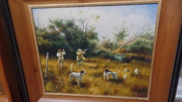 Original oil paintings,,pair Hunting Scenes.approx 35" x30"  $1,500 pair