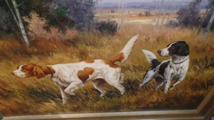 Original oils pair hunting dogs $1,200