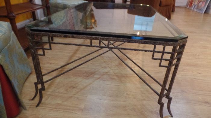 glass top cast iron coffee table $295