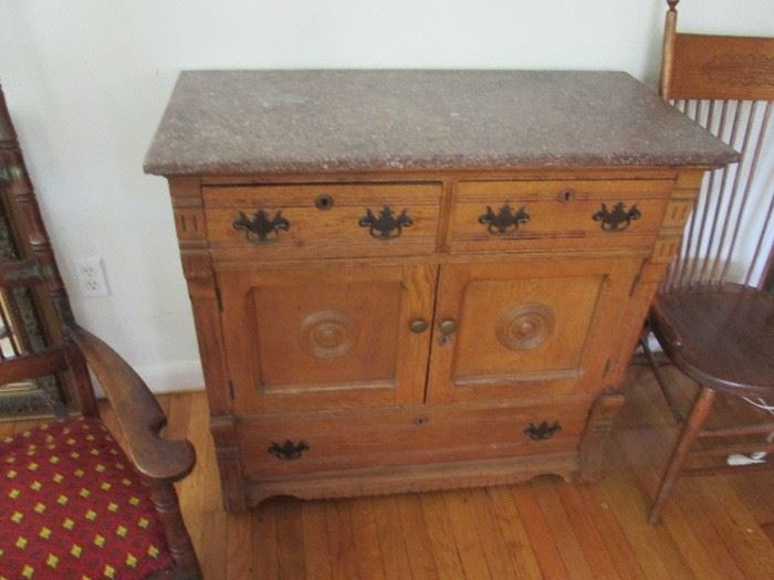Antique Sideboard with Pink Marble Top