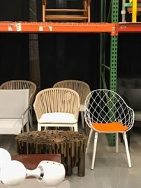 mid century dining chairs, contemporary coffee table lot 